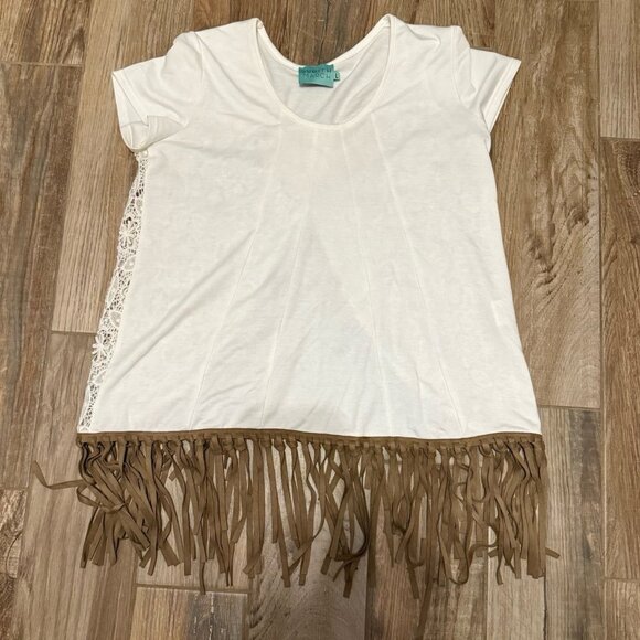 Judith March Western Top With Leather Fringe and Lace - Picture 1 of 3